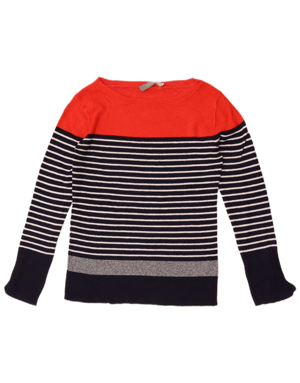 Damski sweter Oasis z dekoltem w łódkę UK 8 w małe granatowe paski
