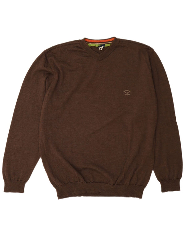Męski sweter Paul & Shark Yachting z dekoltem w kształcie litery V, XL, brązowa wełna