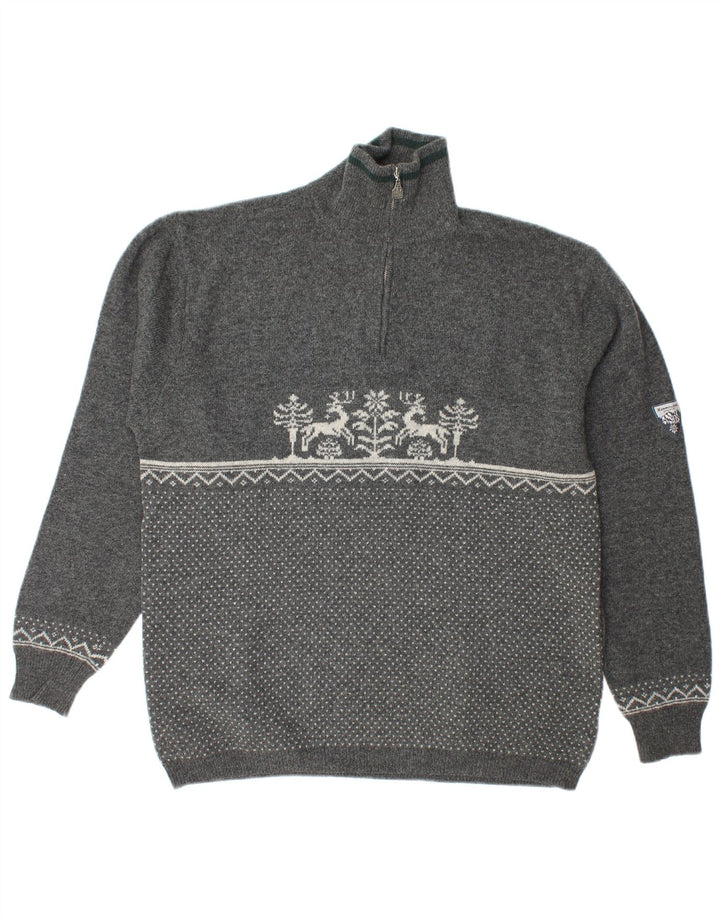 Męski sweter z zamkiem błyskawicznym Hammerschmid, duży, szary, wełniany Fair Isle