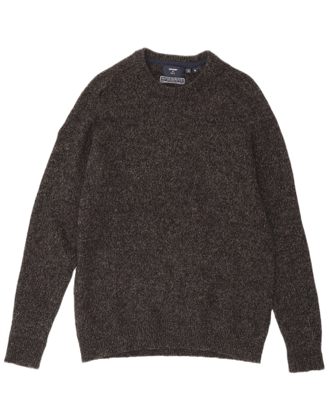 Męski sweter Superdry z okrągłym dekoltem, średnioszary, wełniany w cętki