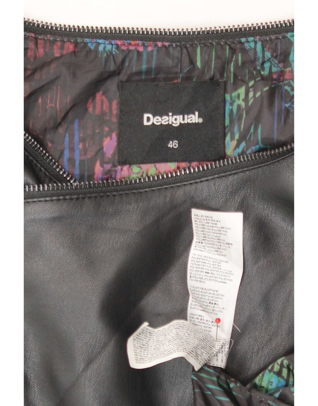 Damska kurtka motocyklowa Desigual ze sztucznej skóry EU 46 XL, czarna, poliuretanowa
