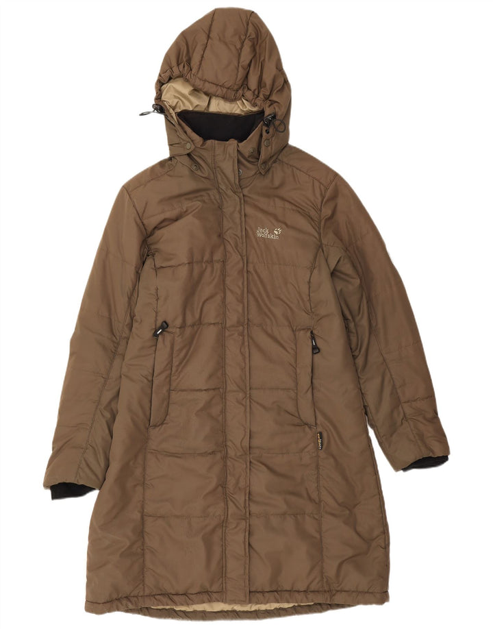 Damski ocieplany płaszcz z kapturem Jack Wolfskin UK 16, duży, brązowy poliester