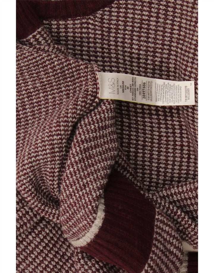 Marks & Spencer Męski sweter z okrągłym dekoltem, średnia, bordowa wełna