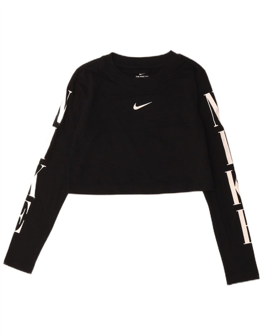 Damska koszulka Nike Crop Graphic z długim rękawem, UK 10, mała, czarna bawełna