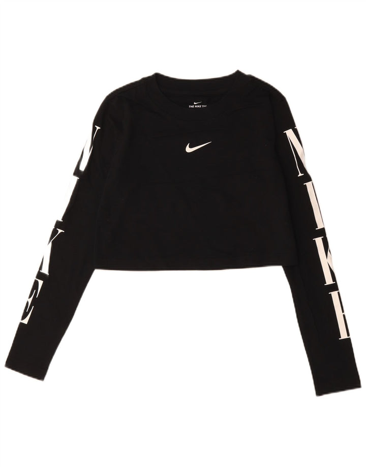 Damska koszulka Nike Crop Graphic z długim rękawem, UK 10, mała, czarna bawełna