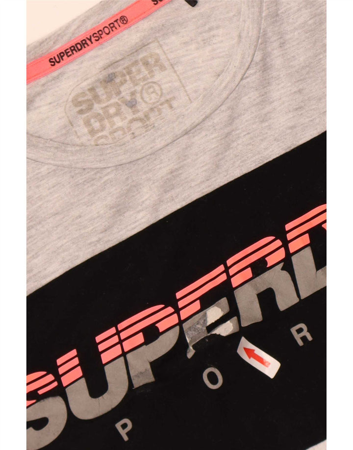 Męski T-shirt z grafiką Superdry, duży, szary, poliestrowy blok kolorów