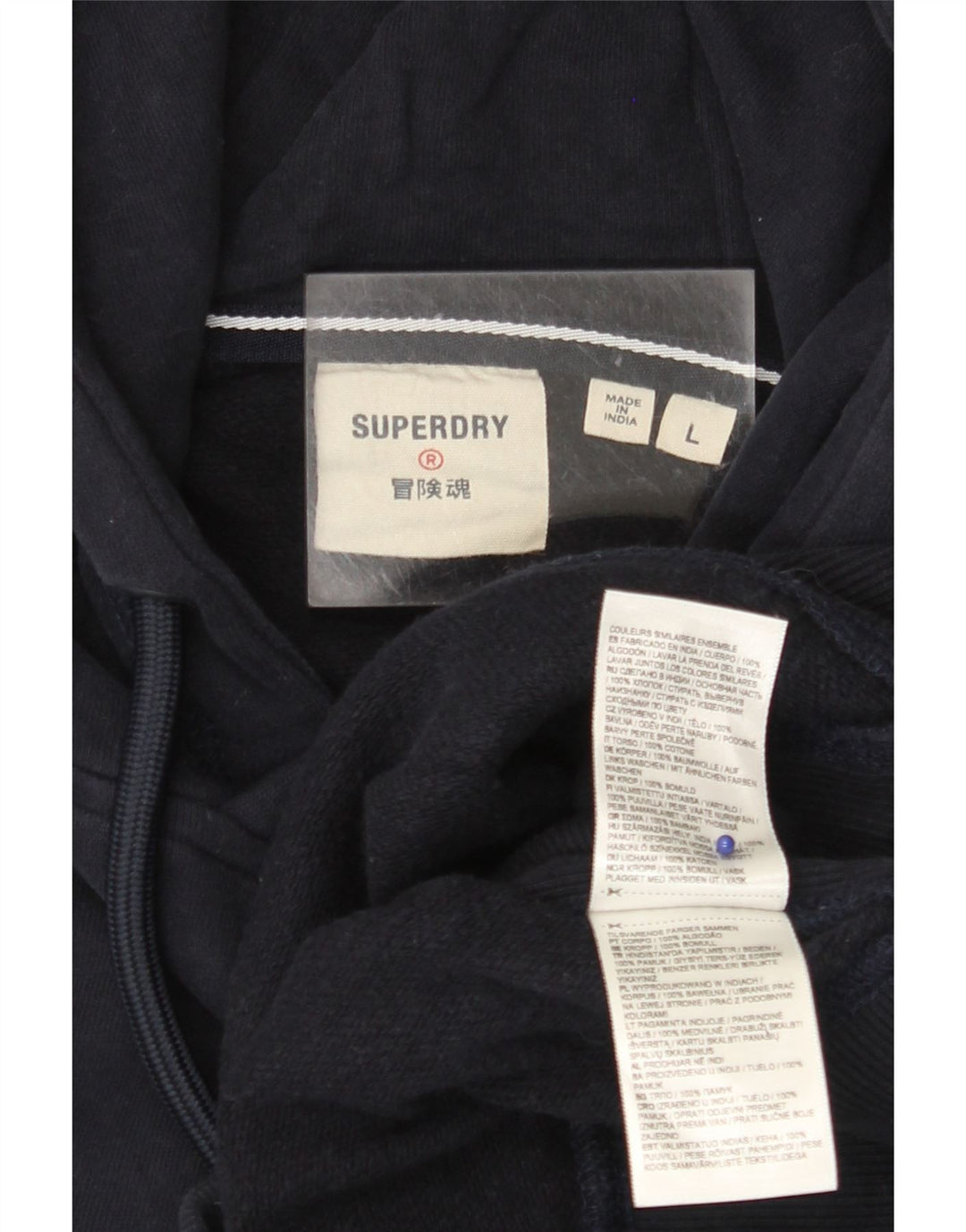 SUPERDRY Męski sweter z kapturem, duży, granatowy, bawełniany