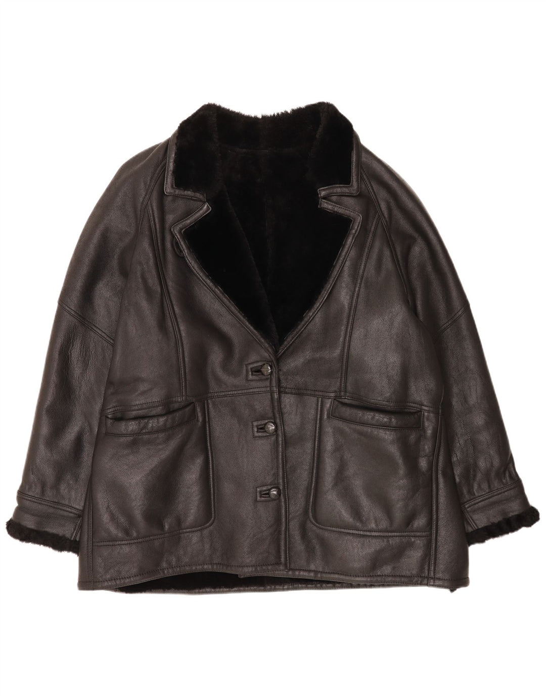 Vintage damska luźna kurtka shearling EU 48 2XL czarna klasyczna