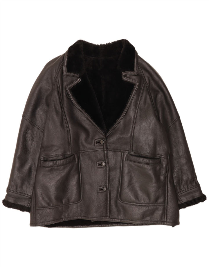 Vintage damska luźna kurtka shearling EU 48 2XL czarna klasyczna