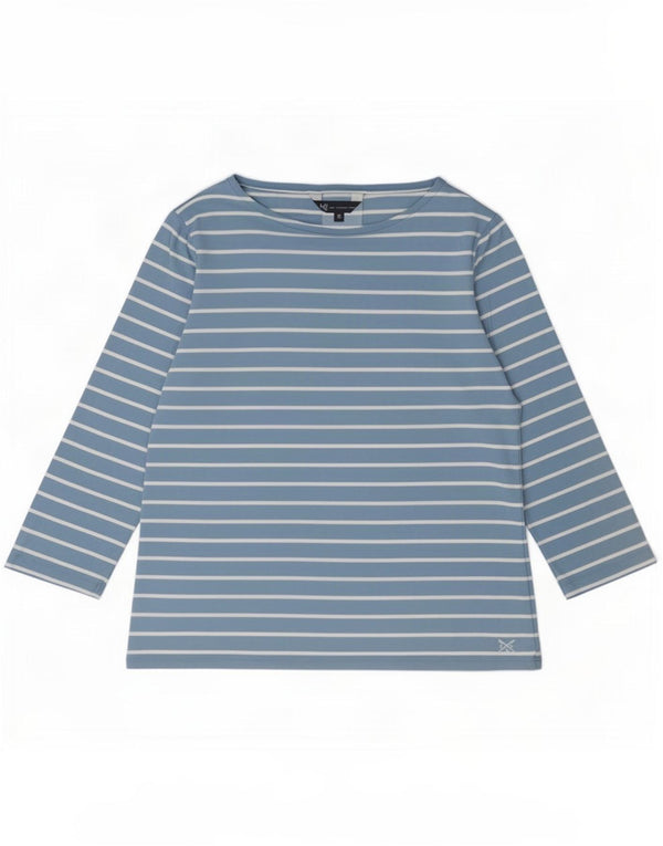 Crew Clothing Womens Top 3/4 Sleeve UK 12 Medium Blue Striped Cotton