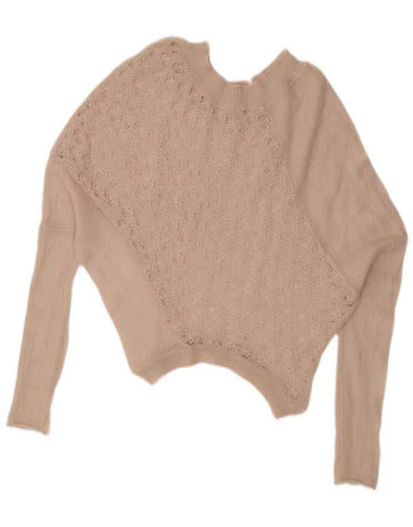 Damski sweter oversize VINTAGE z dekoltem w łódkę UK 16, duży, beżowy