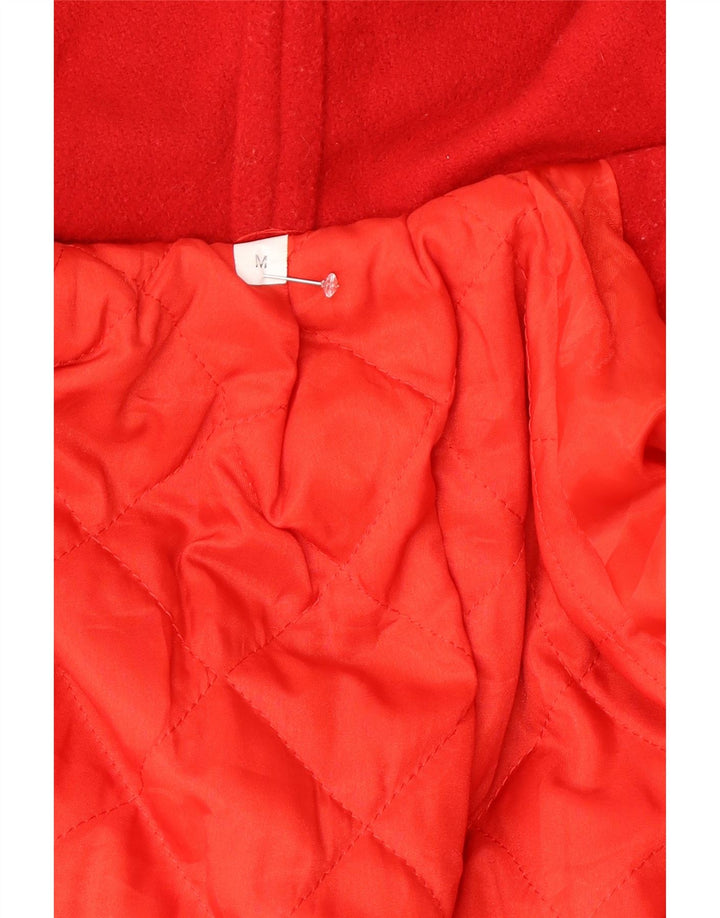 Vintage damski płaszcz oversize z kapturem UK 14, średnia czerwona wełna