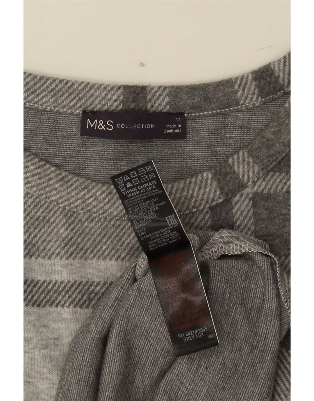 Marks & Spencer Damski top z długim rękawem, UK 14, duży, szary, poliester w kratę
