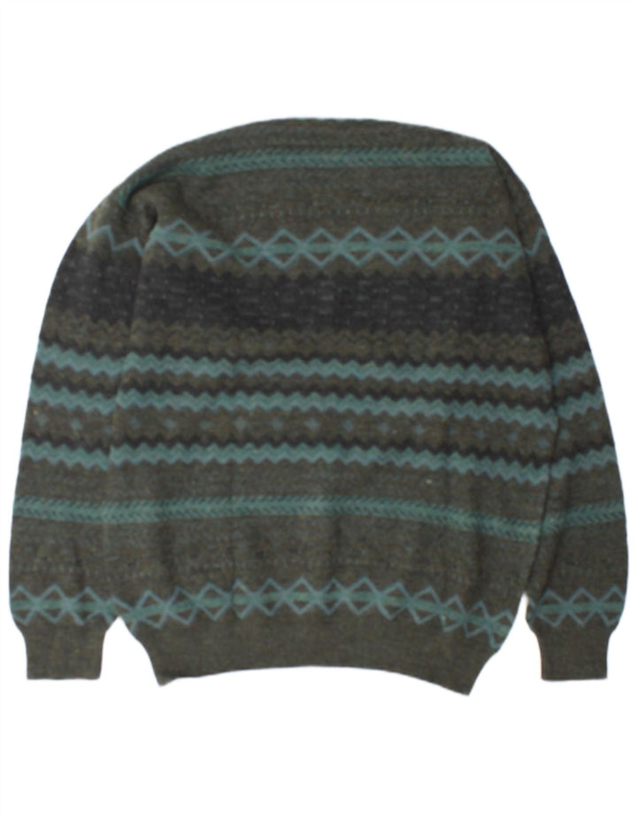 Męski sweter Rodes z dekoltem w kształcie litery V, XL, zielona, geometryczna wełna