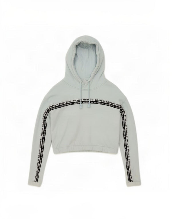 Damska bluza z kapturem Adidas Crop Graphic UK 6 XS Niebieska bawełna z blokami kolorów