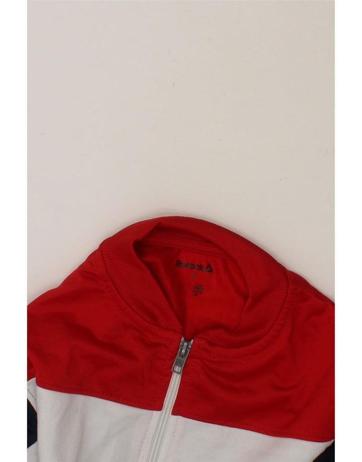 REEBOK Boys Graphic Tracksuit Top Jacket 6-7 Years Navy Blue Colourblock Vintage Reebok and Second-Hand Reebok from Messina Hembry 