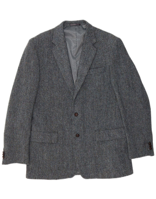 Męska marynarka zapinana na 2 guziki Harris Tweed UK 40, duża niebieska jodełka