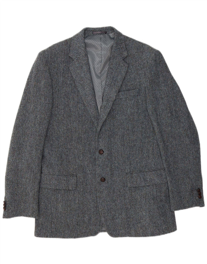 Męska marynarka zapinana na 2 guziki Harris Tweed UK 40, duża niebieska jodełka