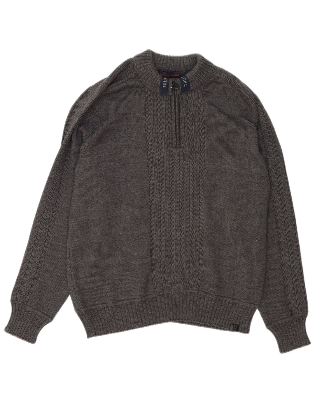 Męski sweter z zamkiem błyskawicznym Trussardi Jeans, średnioszary, wełniany