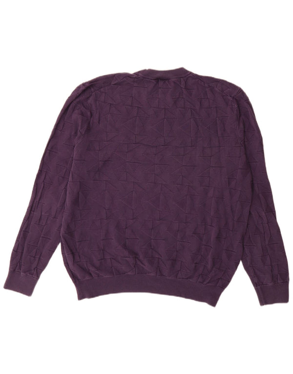 Męski sweter z okrągłym dekoltem HUGO BOSS 2XL, fioletowa, geometryczna bawełna
