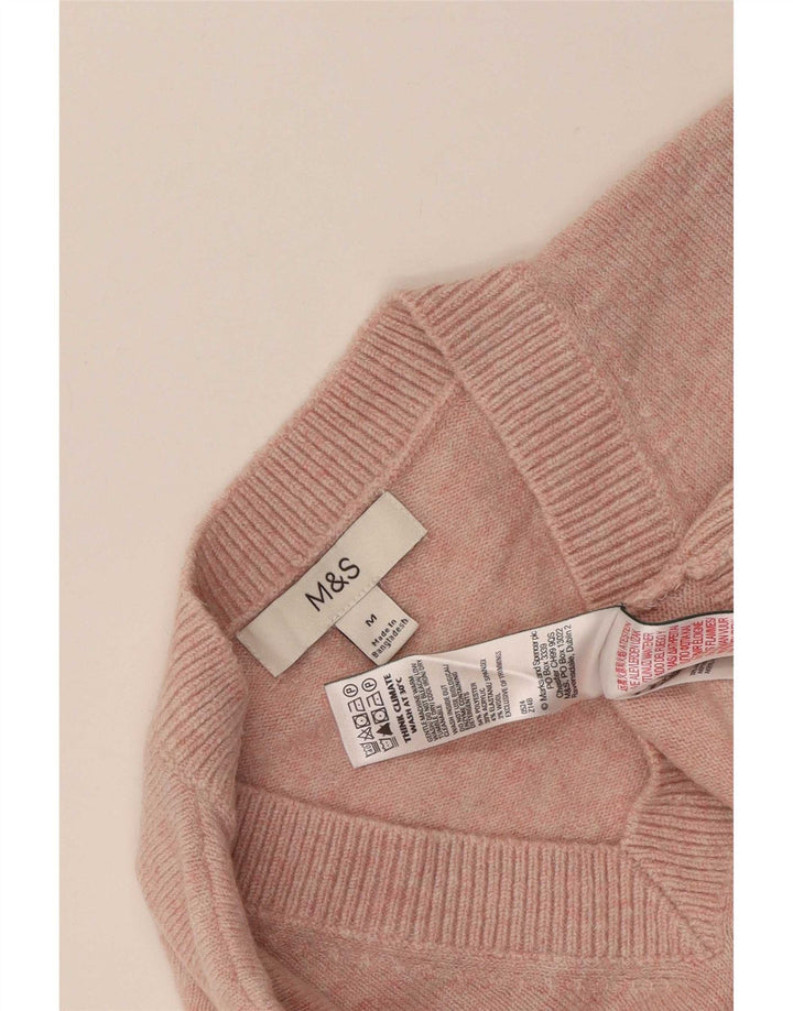 Marks & Spencer Damski sweter z dekoltem w kształcie litery V, UK 14, średni różowy poliester
