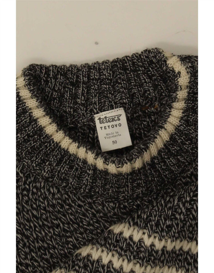 Vintage męski sweter z okrągłym dekoltem EU 50, średni, złamany biały geometryczny