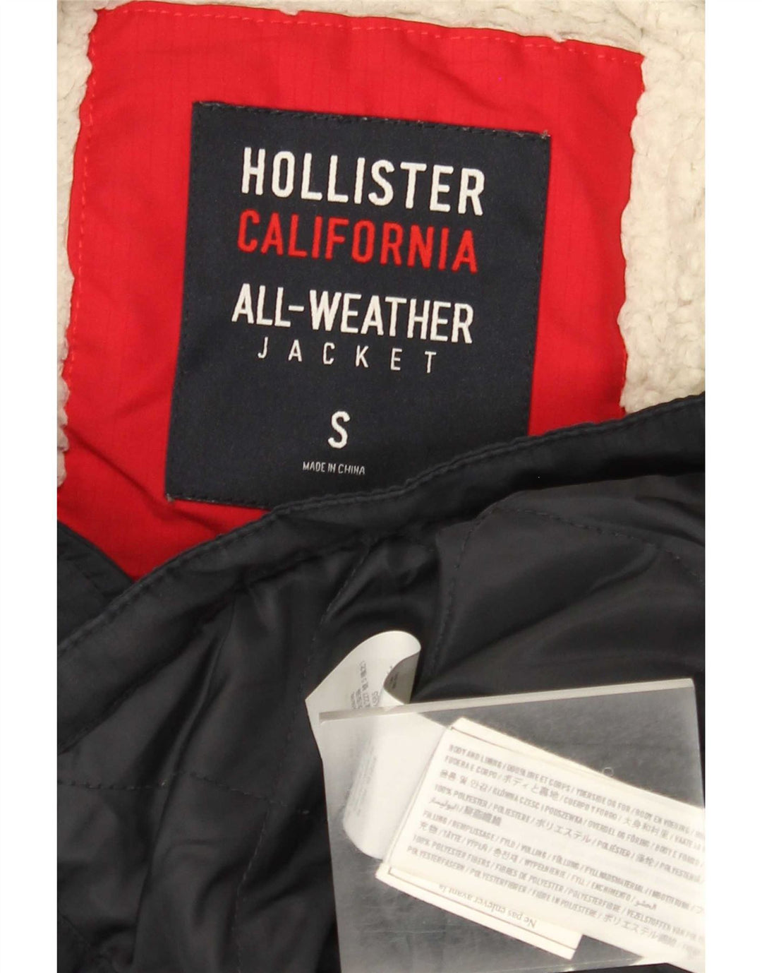 Męska kurtka wiatrówka z kapturem Hollister UK 36, mała, granatowa, poliestrowa