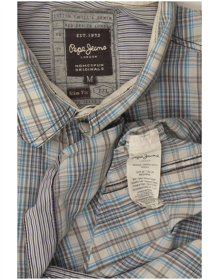 Męska koszula z krótkim rękawem PEPE Jeans Slim Fit, bawełniana w średnią niebieską kratkę