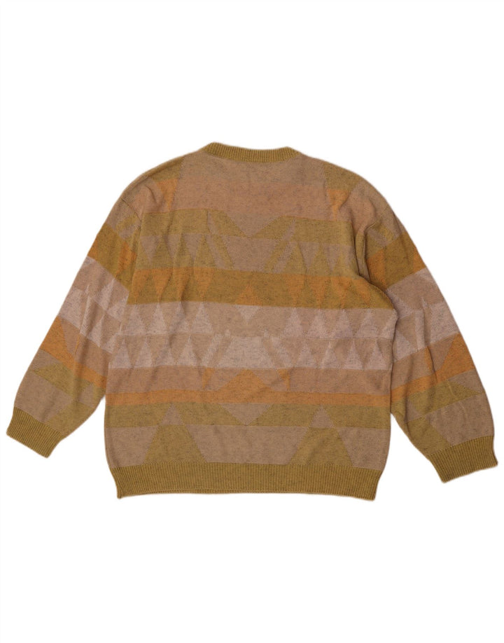 Vintage męski sweter z okrągłym dekoltem, średnio zielony, geometryczny