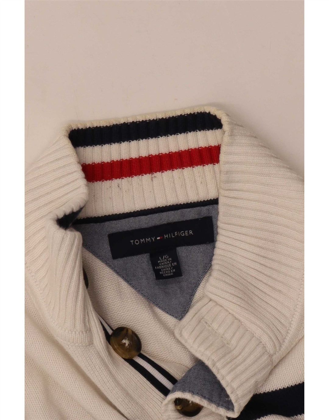 Męski sweter zapinany na guziki Tommy Hilfiger w duże białe paski