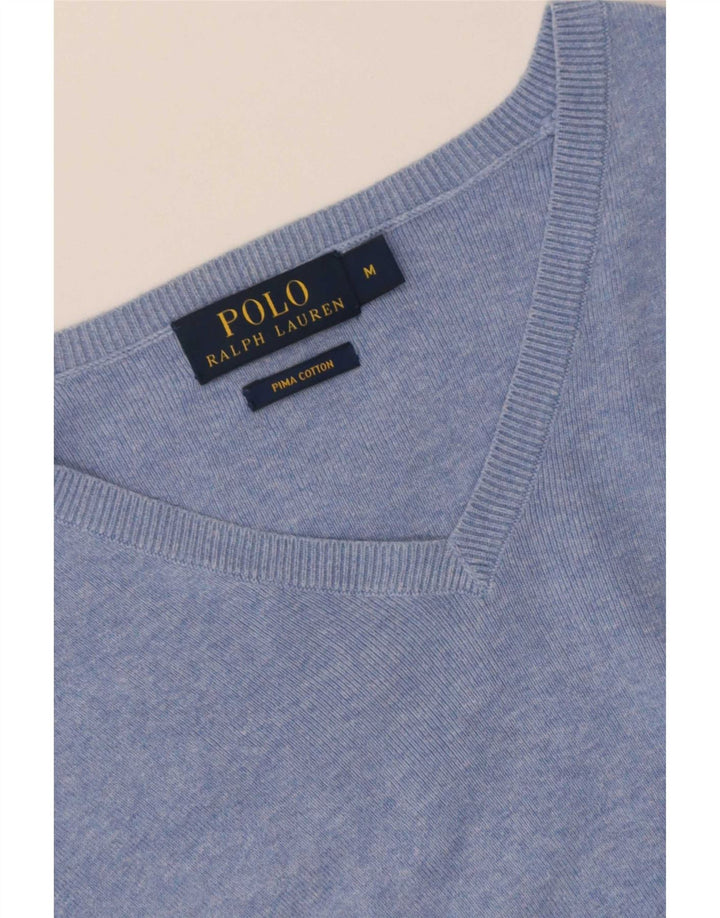 Męski sweter Polo Ralph Lauren z dekoltem w kształcie litery V, średnioniebieski