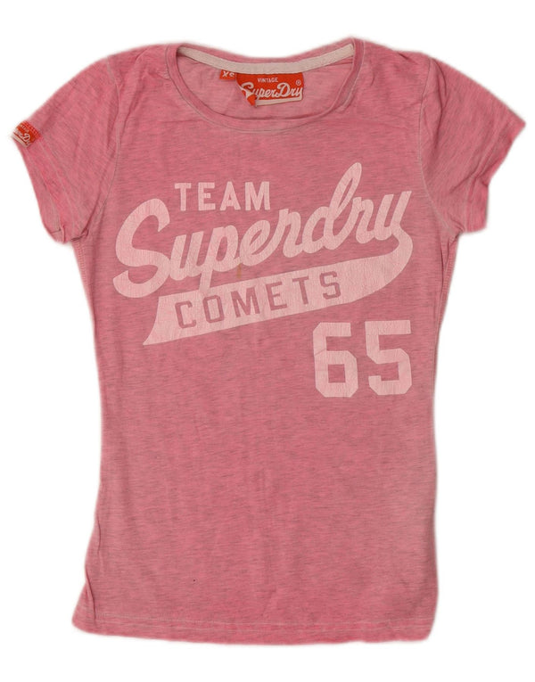 Damska koszulka z grafiką Superdry Top UK 6 XS, różowa, nakrapiana bawełna