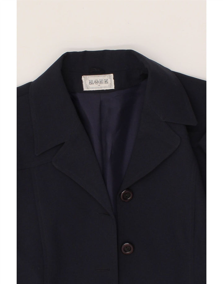 VINTAGE Womens 4 Button Blazer Jacket UK 16 Large Navy Blue Polyester Vintage Vintage and Second-Hand Vintage from Messina Hembry 