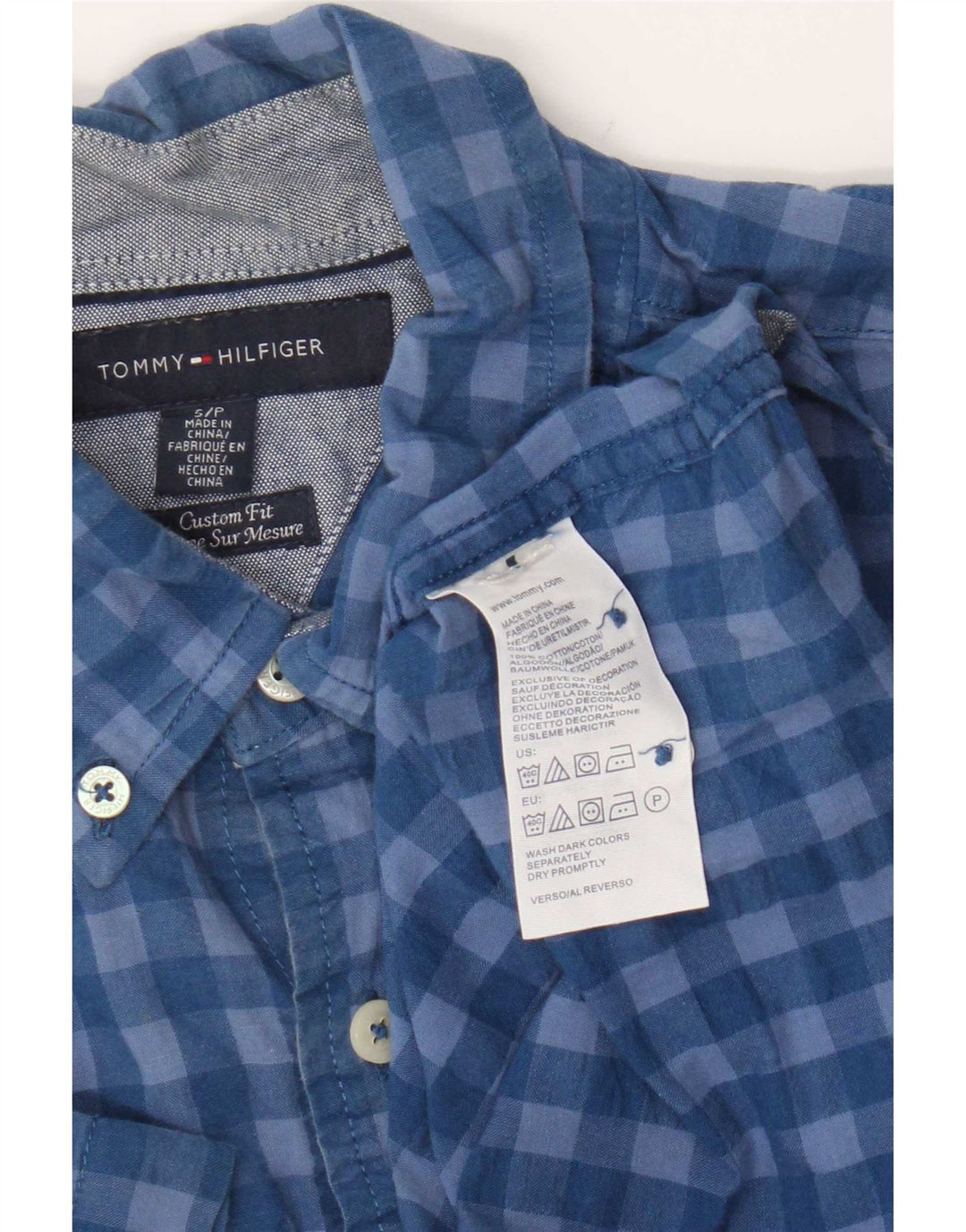 Męska koszula z krótkim rękawem Tommy Hilfiger o dopasowanym kroju, mała niebieska bawełniana kratka