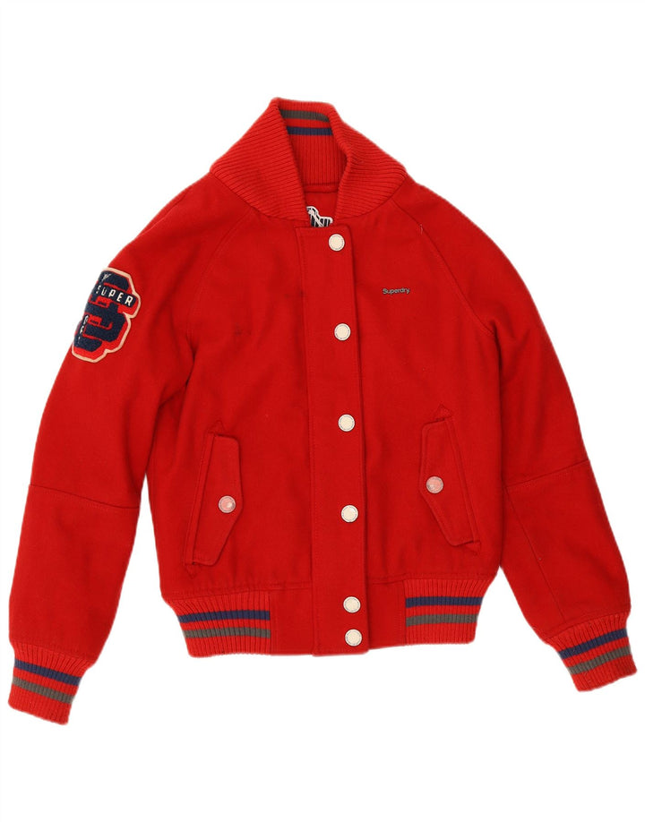Damska kurtka bomber Superdry Graphic UK 12, średnia czerwona wełna