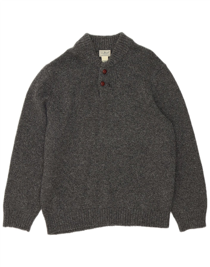 L.L.Bean Męski sweter zapinany na guziki, duży, szary, nakrapiany owcza wełna