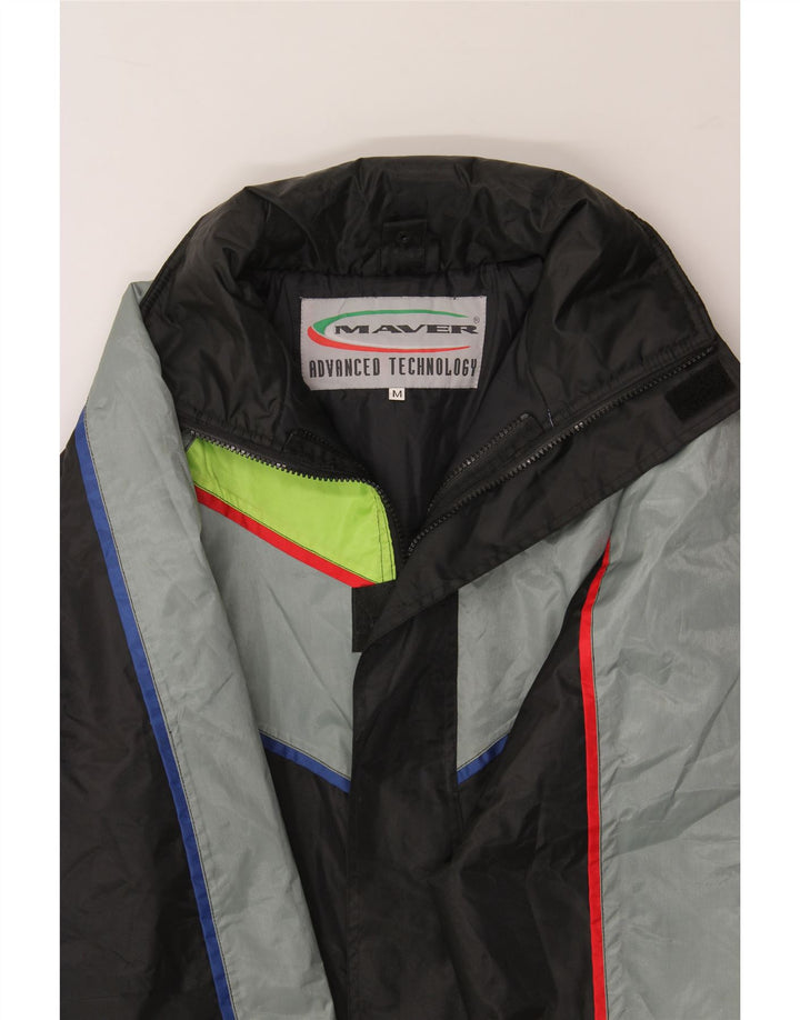 VINTAGE Mens Graphic Windbreaker Jacket UK 38 Medium Black Colourblock Vintage Vintage and Second-Hand Vintage from Messina Hembry 