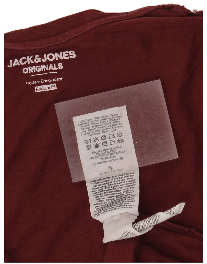 Męski T-shirt z grafiką Jack & Jones o regularnym kroju, mały, bordowy, bawełniany