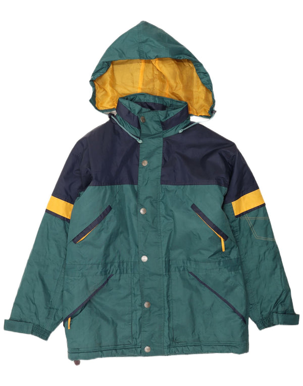 Męska kurtka przeciwdeszczowa z kapturem w stylu vintage UK 42 XL Zielony nylon w blokach kolorów