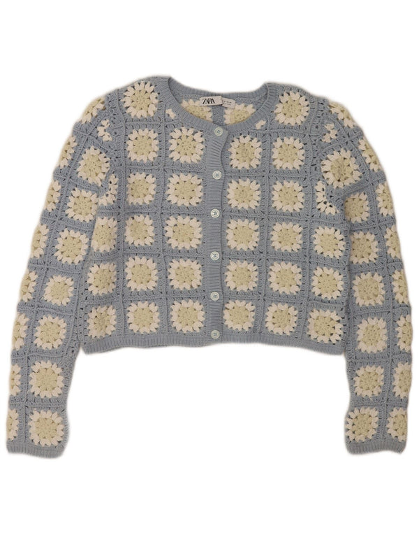 Sweter damski Zara Crochet Cardigan UK 14 Średni niebieski w kwiaty