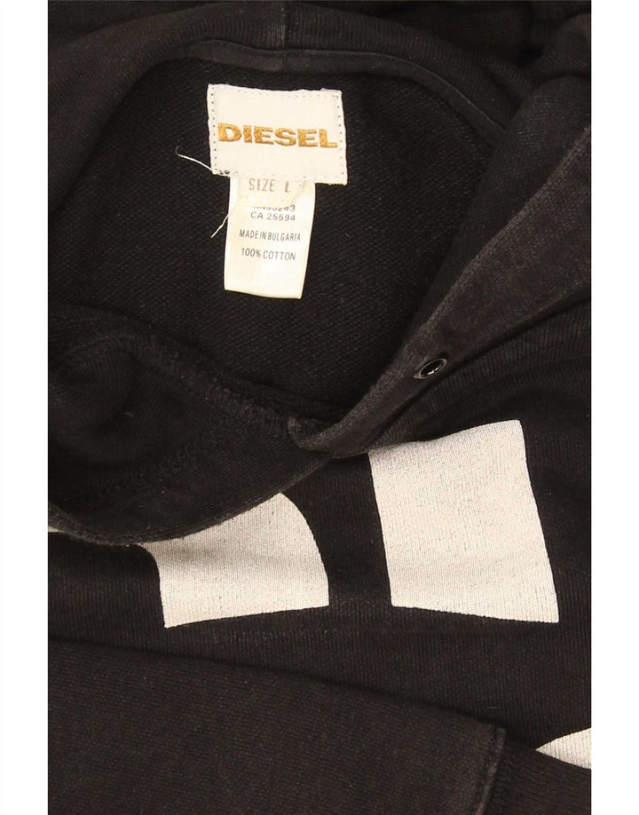 Diesel Męski sweter z kapturem i grafiką, duży, czarny, bawełniany