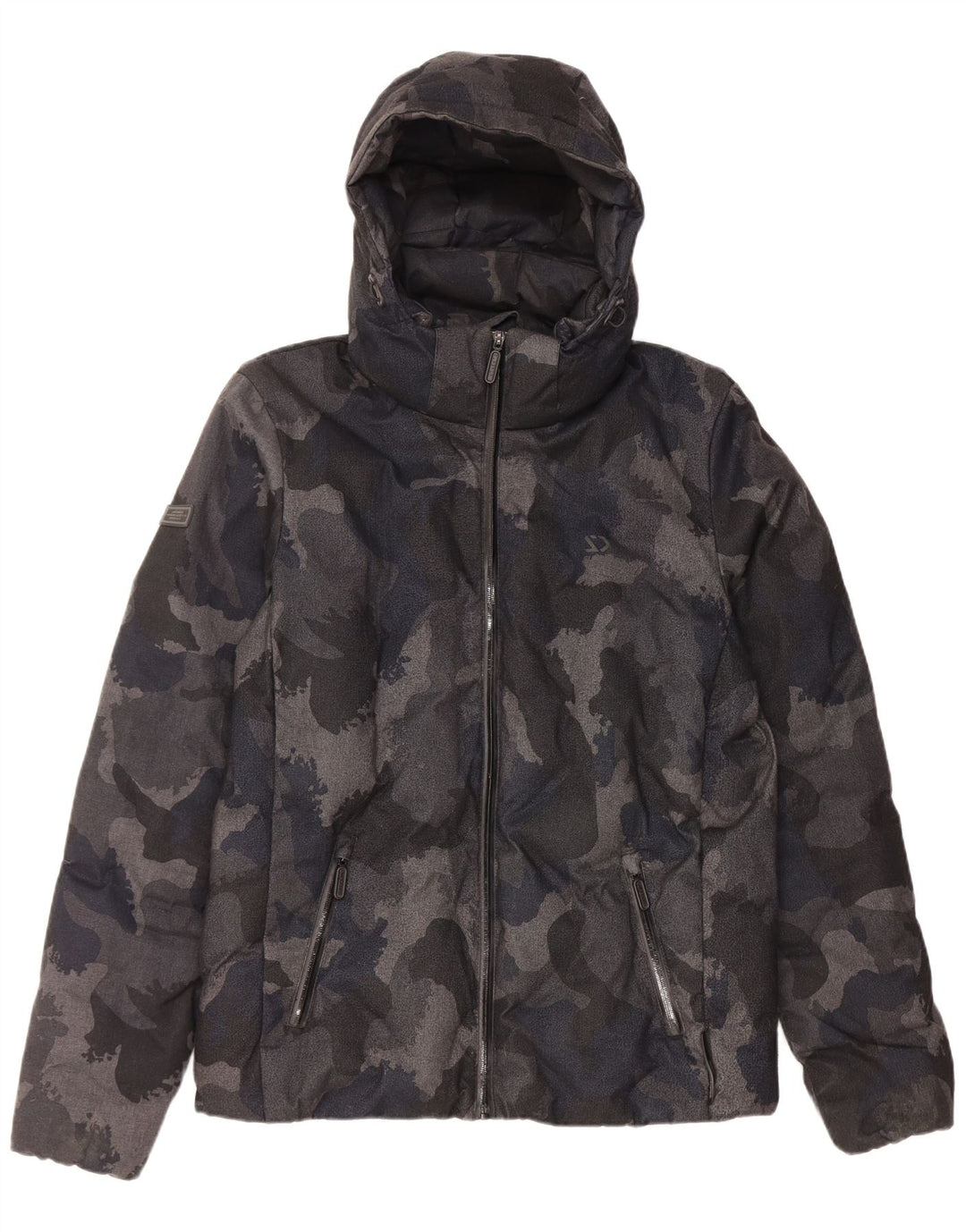 Męska ocieplana kurtka z kapturem Superdry UK 38, średni czarny kamuflaż, poliester