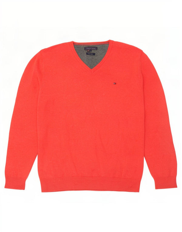 Tommy Hilfiger Męski sweter z dekoltem w kształcie litery V, XL, czerwony, bawełniany
