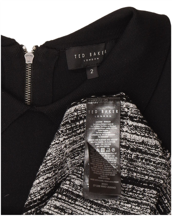 Damska sukienka basic z długim rękawem Ted Baker, rozmiar 2, mała, czarna, wiskoza w kratę
