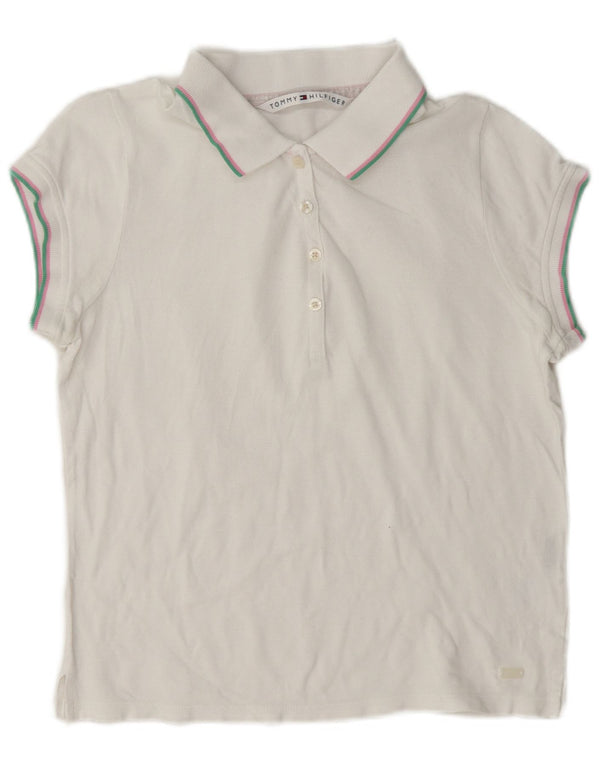 Tommy Hilfiger Womens Crop Polo Shirt UK 14 Large White Cotton