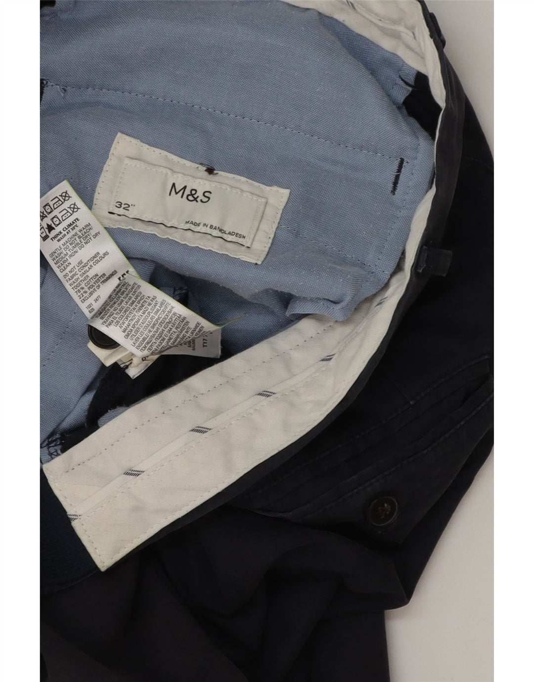 Marks & Spencer Męskie spodenki Chino W32 Średni granatowy, bawełniany