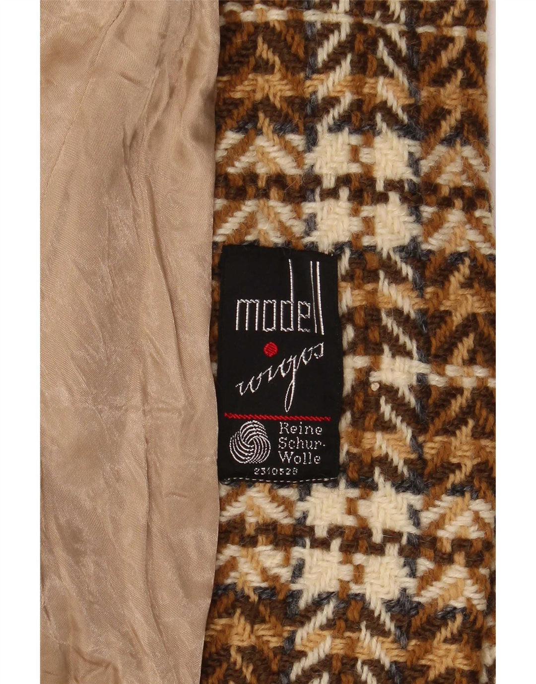 Płaszcz damski w stylu vintage UK 8, mała brązowa wełna w jodełkę