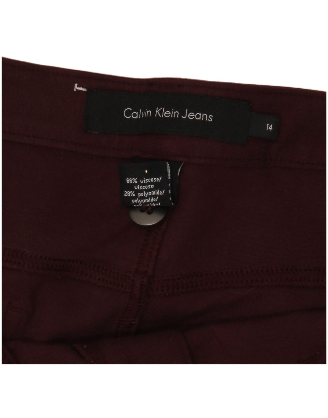 CALVIN KLEIN Damskie spodnie codzienne z wysokim stanem US 14 XL W34 L34 Burgundowe