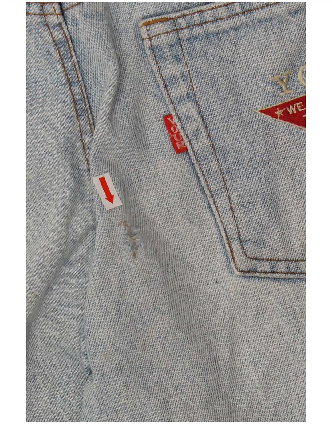 Vintage męskie proste dżinsy W34 L30 niebieska bawełna