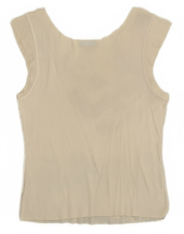 Damska kamizelka Benetton Crop Graphic UK 4 XS w kolorze złamanej bieli w tropikalne kwiaty